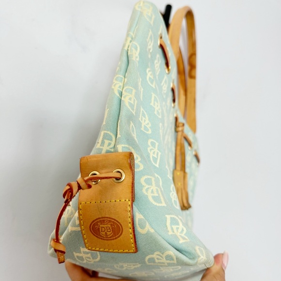 Dooney & Bourke Vintage Blue Cream Signature Fabric Shoulder Bag Canvas Leather - Picture 7 of 16